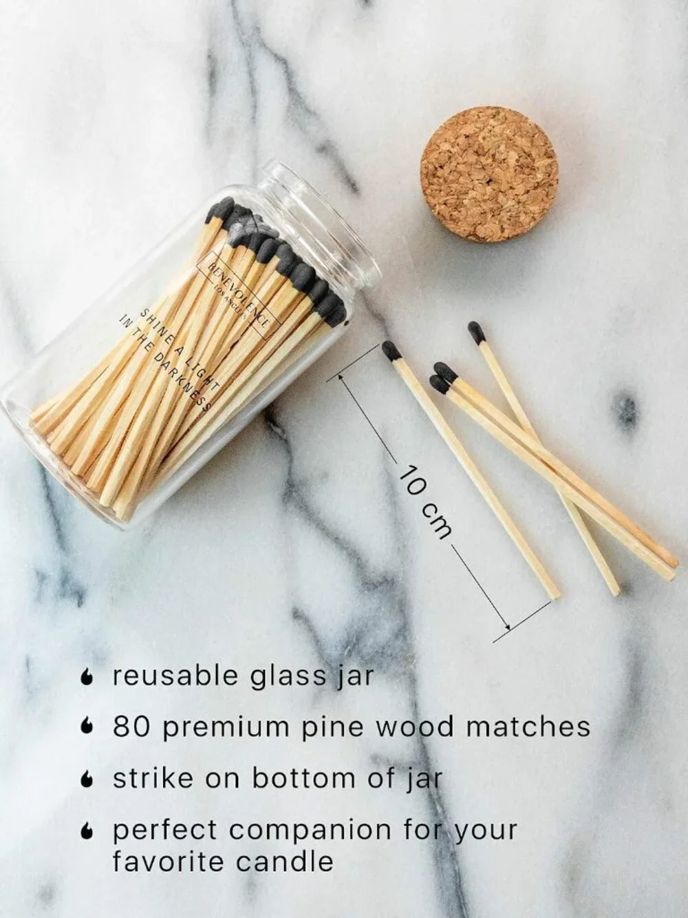 NEW Benevolence LA Decorative Wooden Matches in Glass Jar with Striker